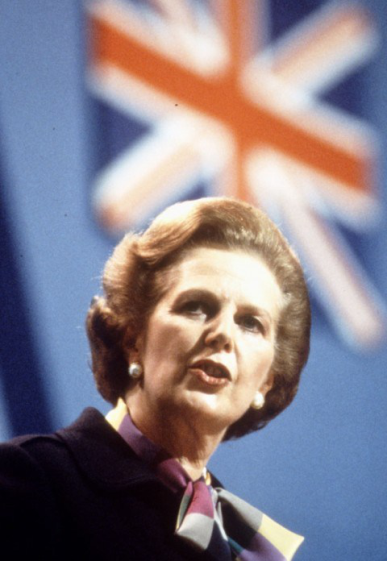 picture of margret Thatcher with Union Jack in background